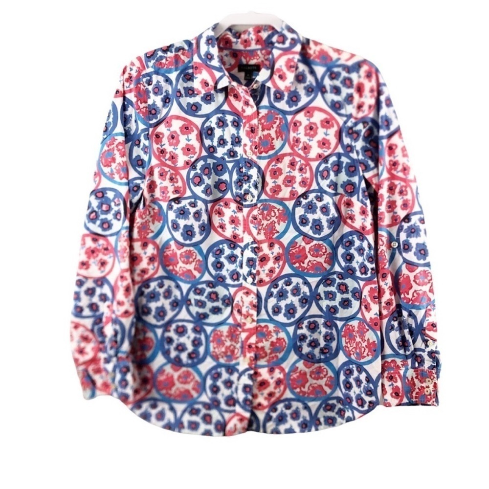 Talbots Printed Button Down Shirt Red and Blue